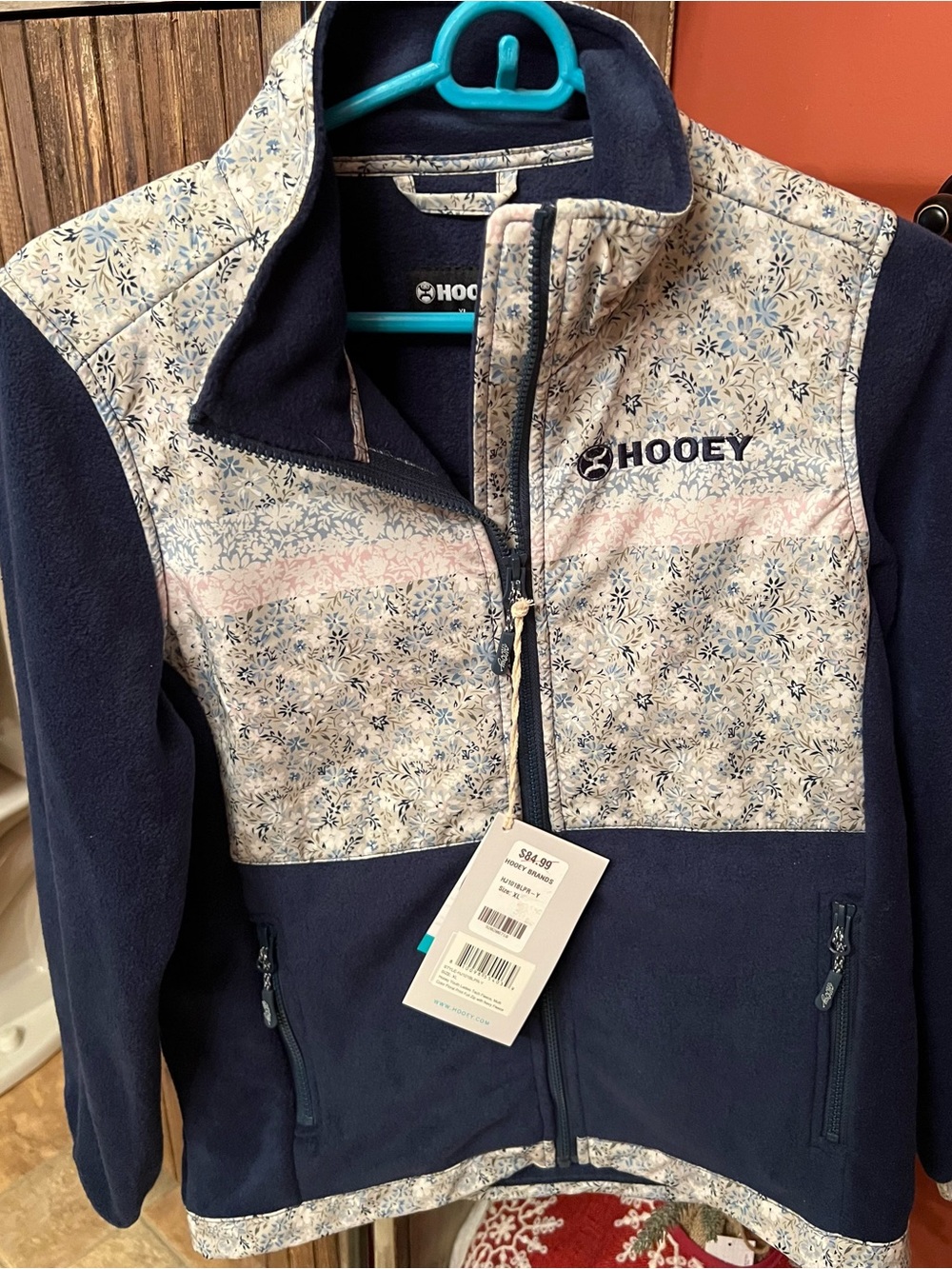 Hooey Navy Fleece Jacket with Light Floral Yoke